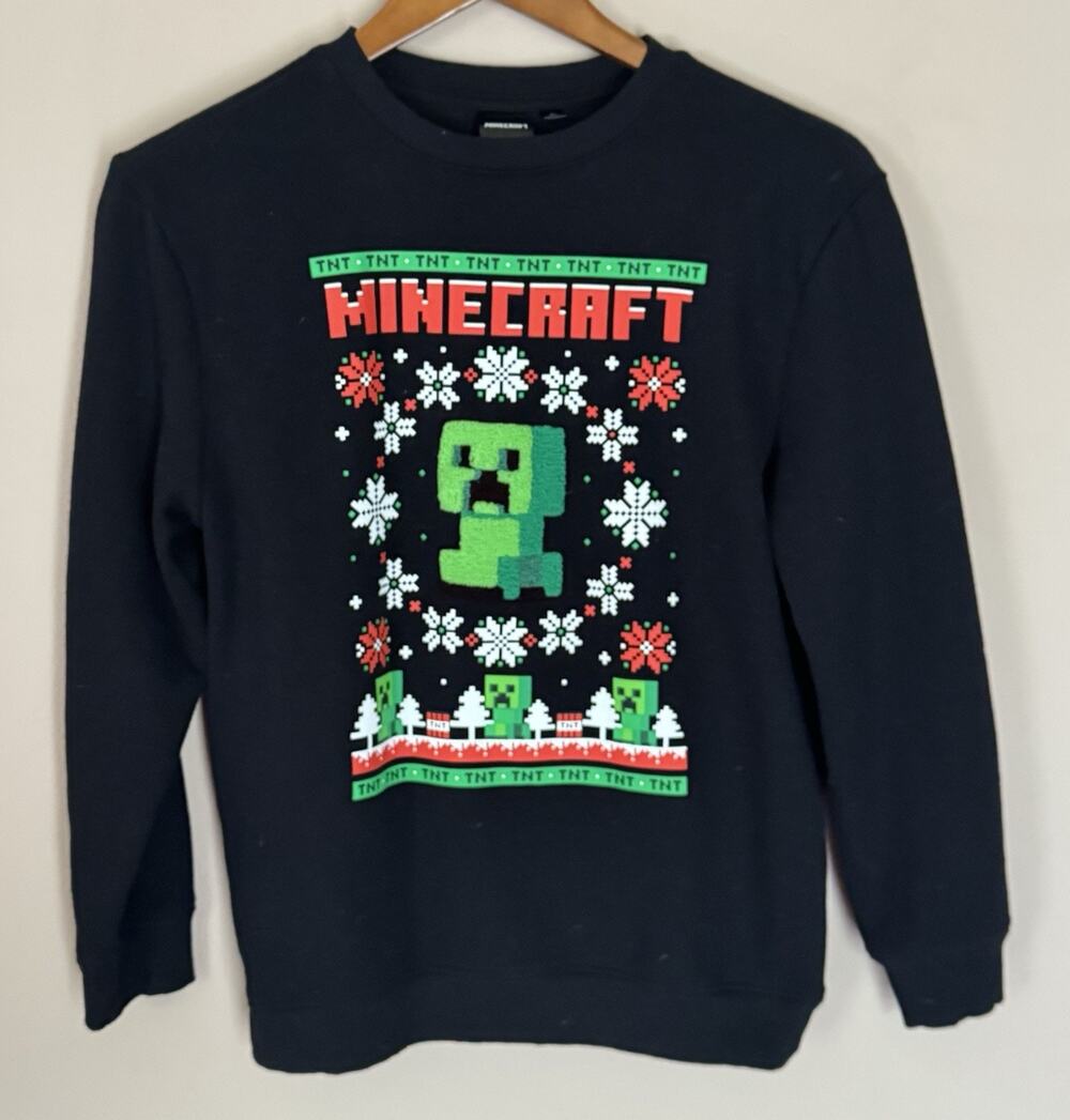 Minecraft Sweatshirt Boys XL Multicolor Holiday Creeper TNT Crew Neck Pullover